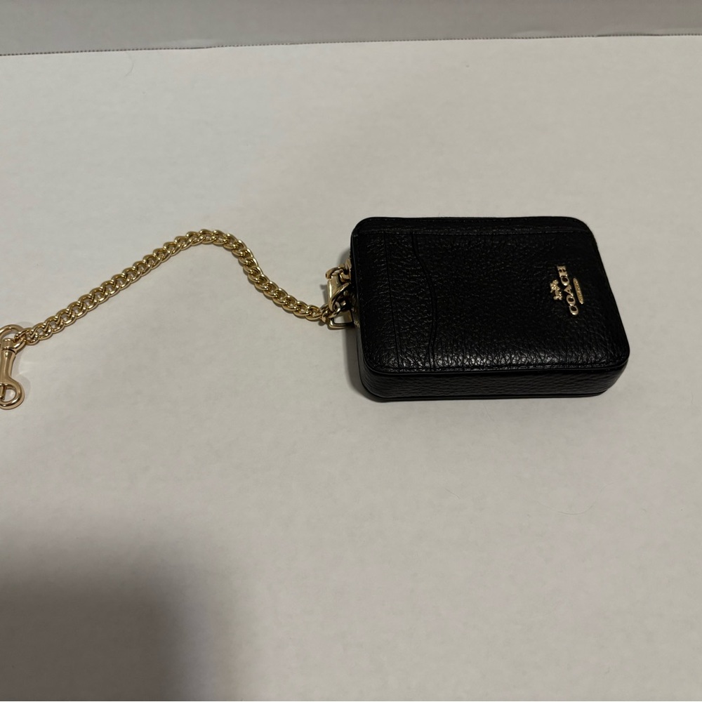 Coach Black Leather Wallet with Gold Chain